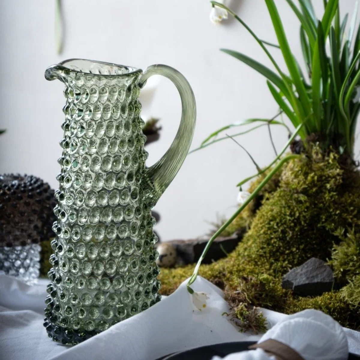 Olive Green Hobnail Pitcher