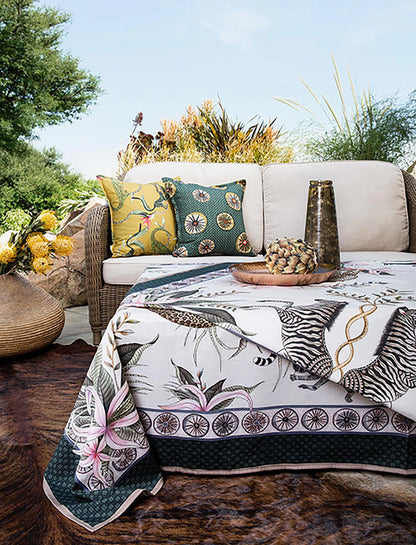 Leopard Lily Tablecloth in Safari Stone