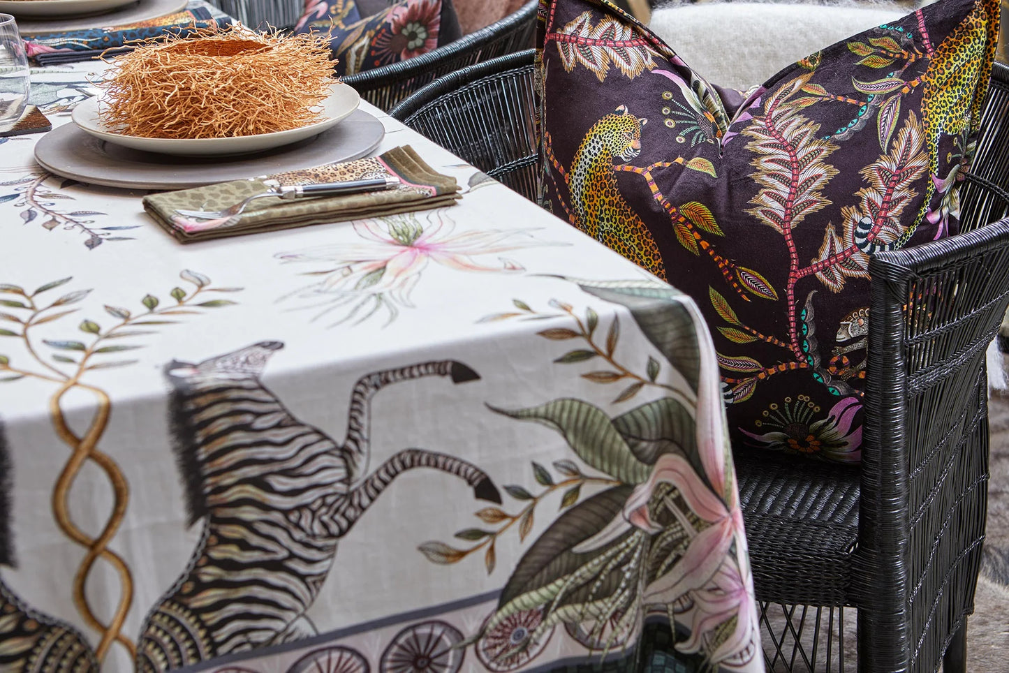 Leopard Lily Tablecloth in Safari Stone