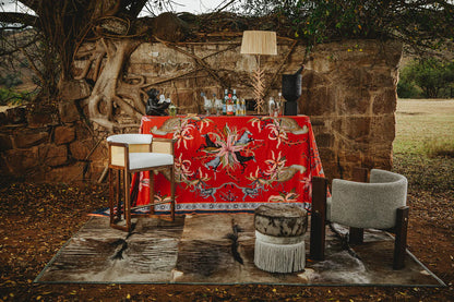 Leopard Lily Tablecloth in Royal Red