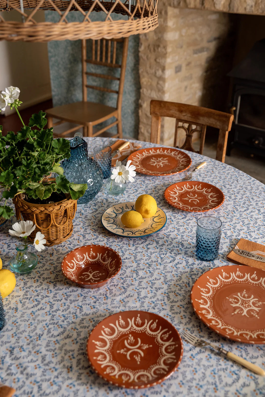 Little Flower Round Tablecloth in Blue