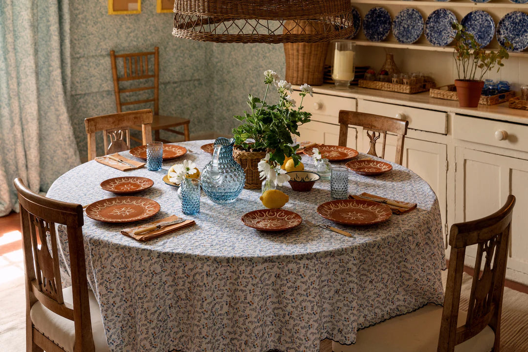 Little Flower Round Tablecloth in Blue