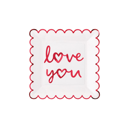 Love You Foil Scalloped Plates - Set of 8