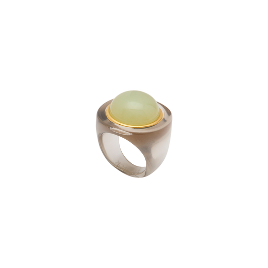 Deep Grey Resin Dome Ring - Aquamarine Quartz