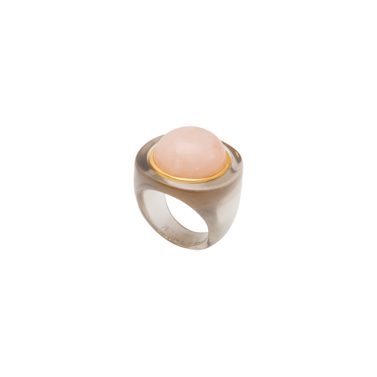 Deep Grey Resin Dome Ring - Pink Crystal