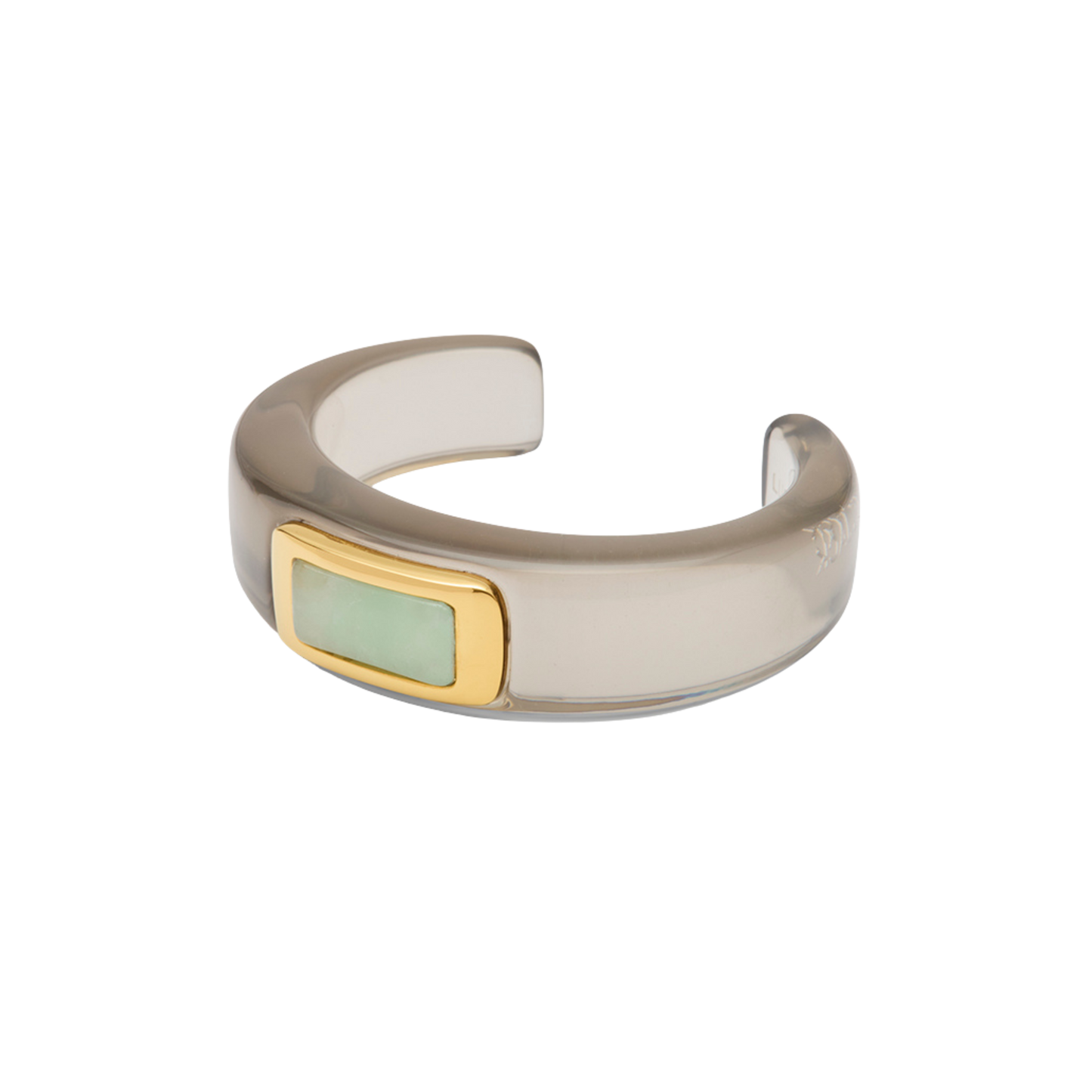 Deep Grey Resin Frame Cuff Bangle – Aquamarine Quartz