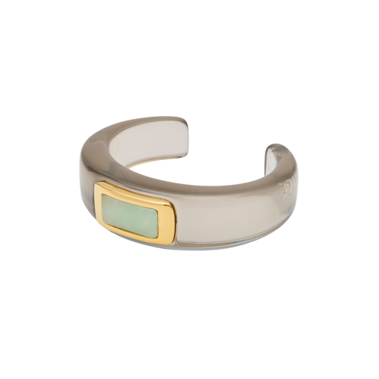 Deep Grey Resin Frame Cuff Bangle – Aquamarine Quartz