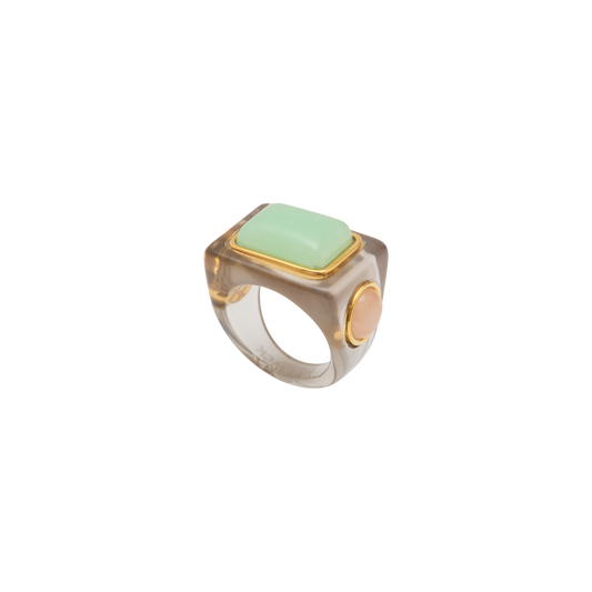 Deep Grey Resin Frame Ring - Aquamarine Quartz