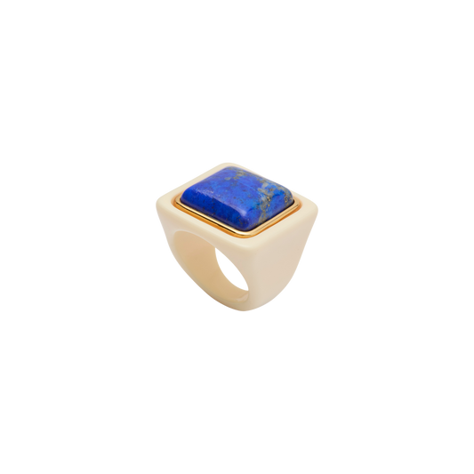 Ivory Resin Cushion Ring - Lapis Lazuli