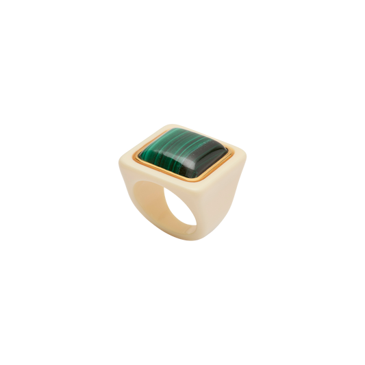 Ivory Resin Cushion Ring - Malachite