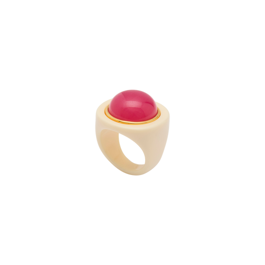 Ivory Resin Dome Ring - Deep Pink Quartz