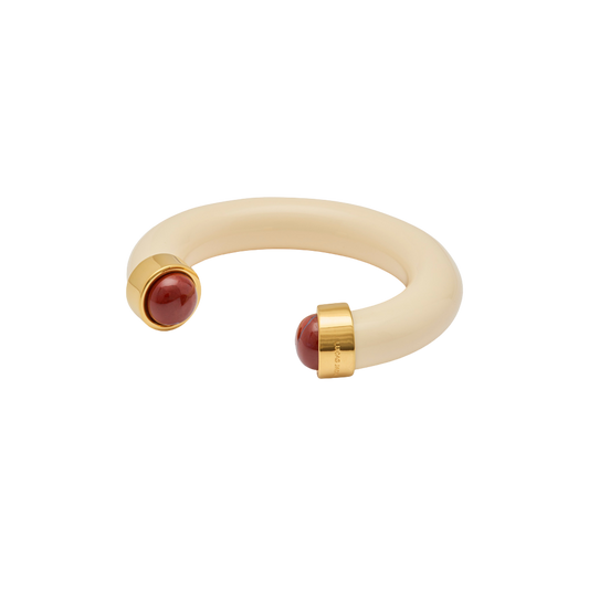 Ivory Resin Open Cuff Bangle – Red Stone