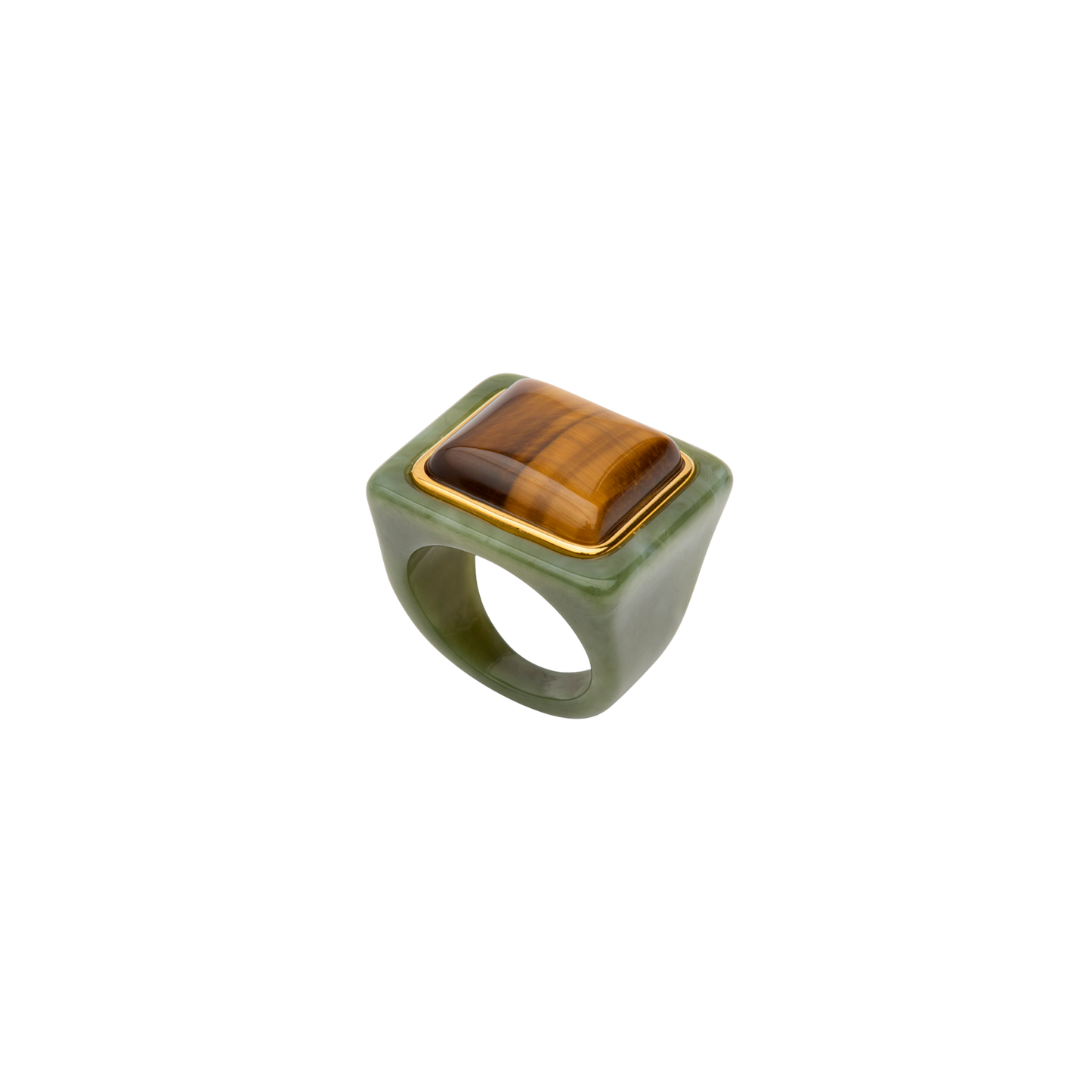 Jade Resin Cushion Ring - Tiger's Eye