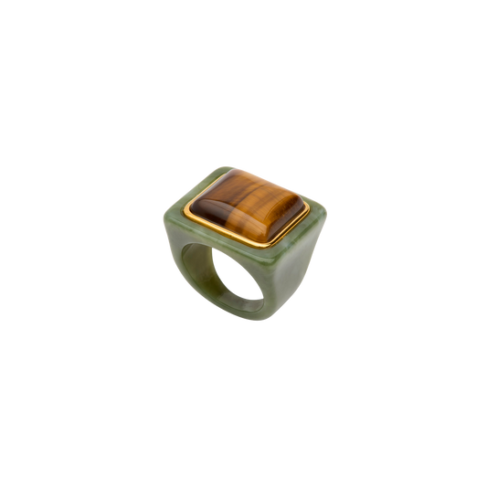 Jade Resin Cushion Ring - Tiger's Eye