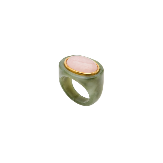 Jade Resin Oval Ring - Pink Crystal