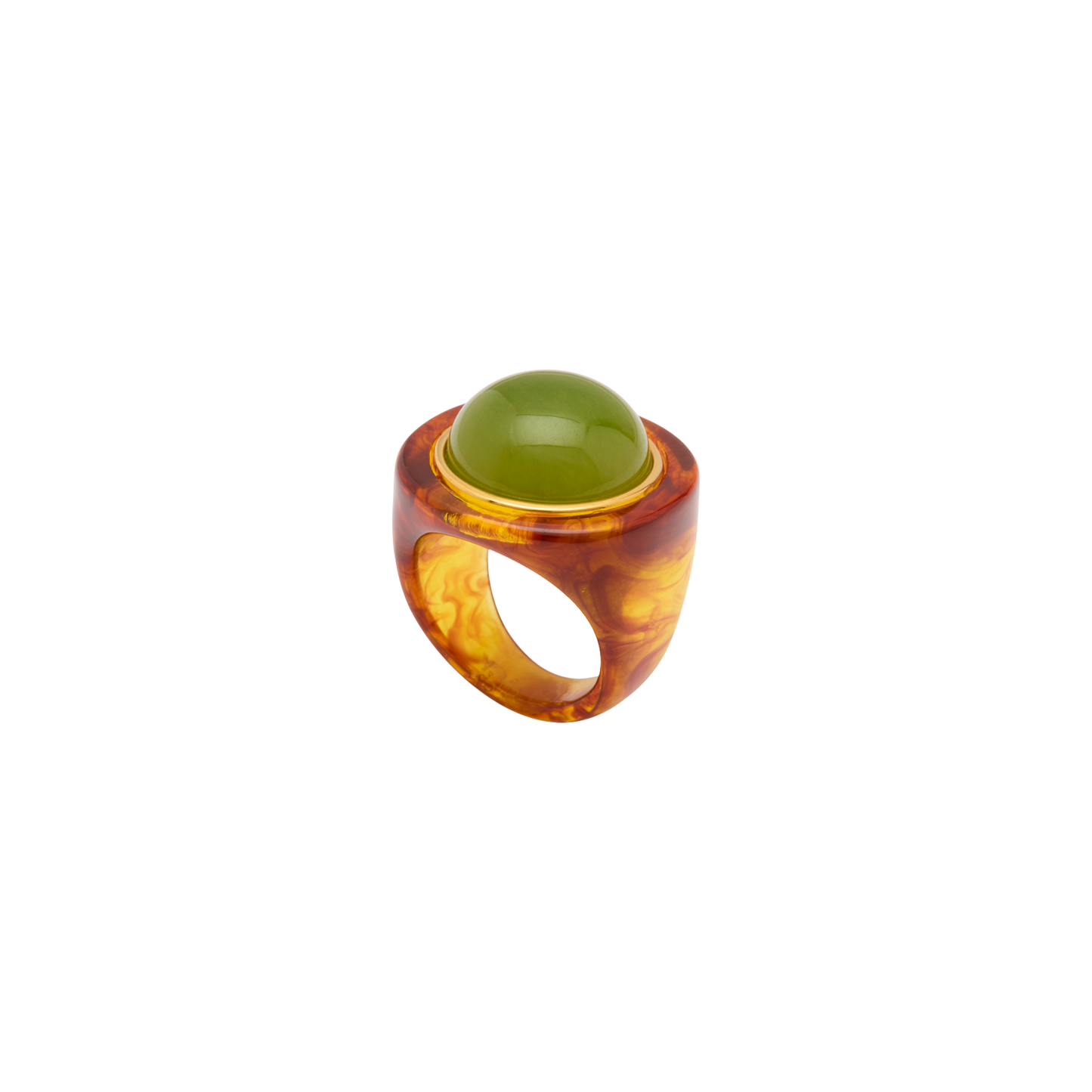Tortoise Shell Resin Dome Ring - Lime Green Quartz