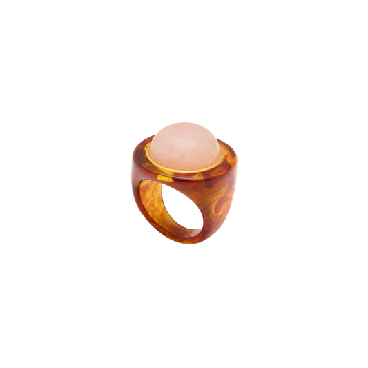 Tortoise Shell Resin Dome Ring - Pink Crystal