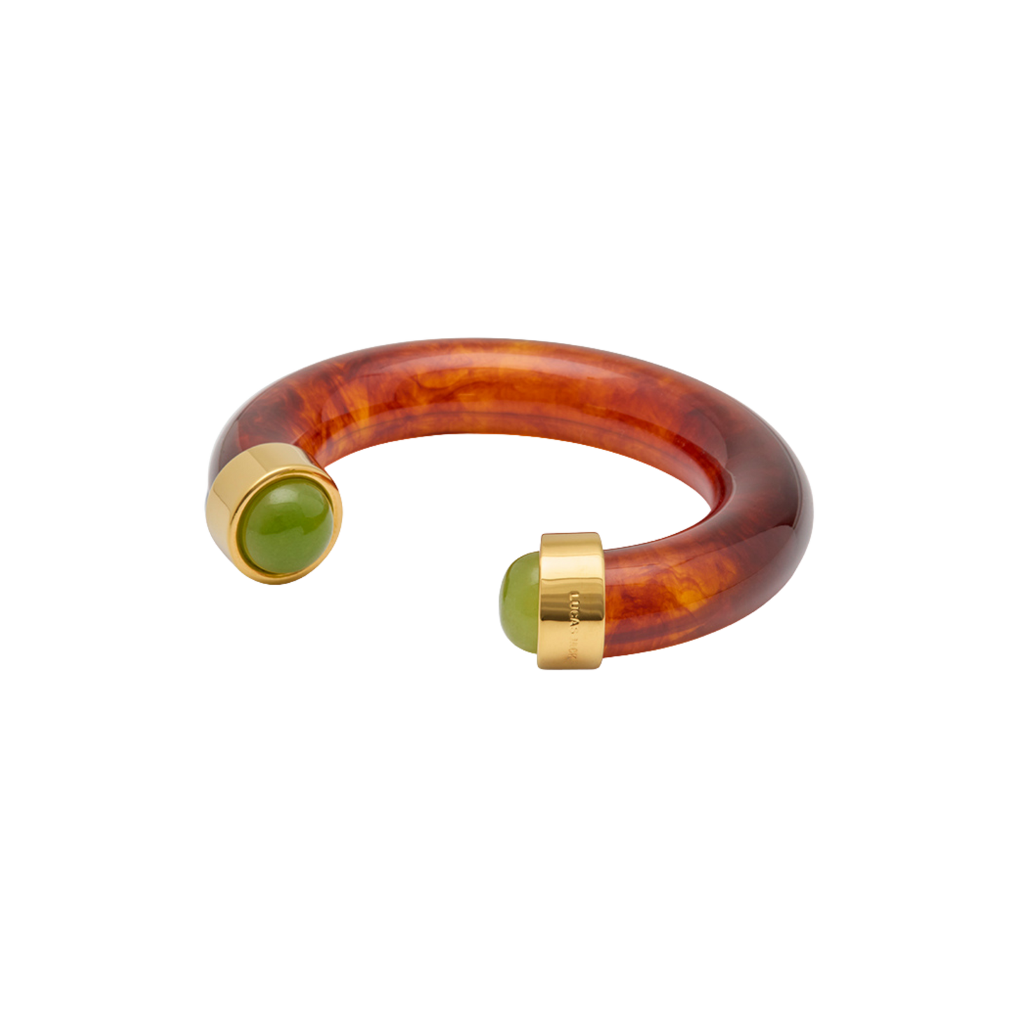 Tortoise Shell Resin Open Cuff Bangle – Lime Green Quartz