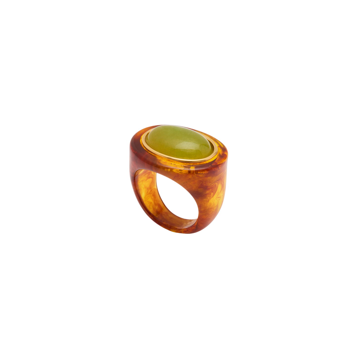 Tortoise Shell Resin Oval Ring - Lime Green Quartz