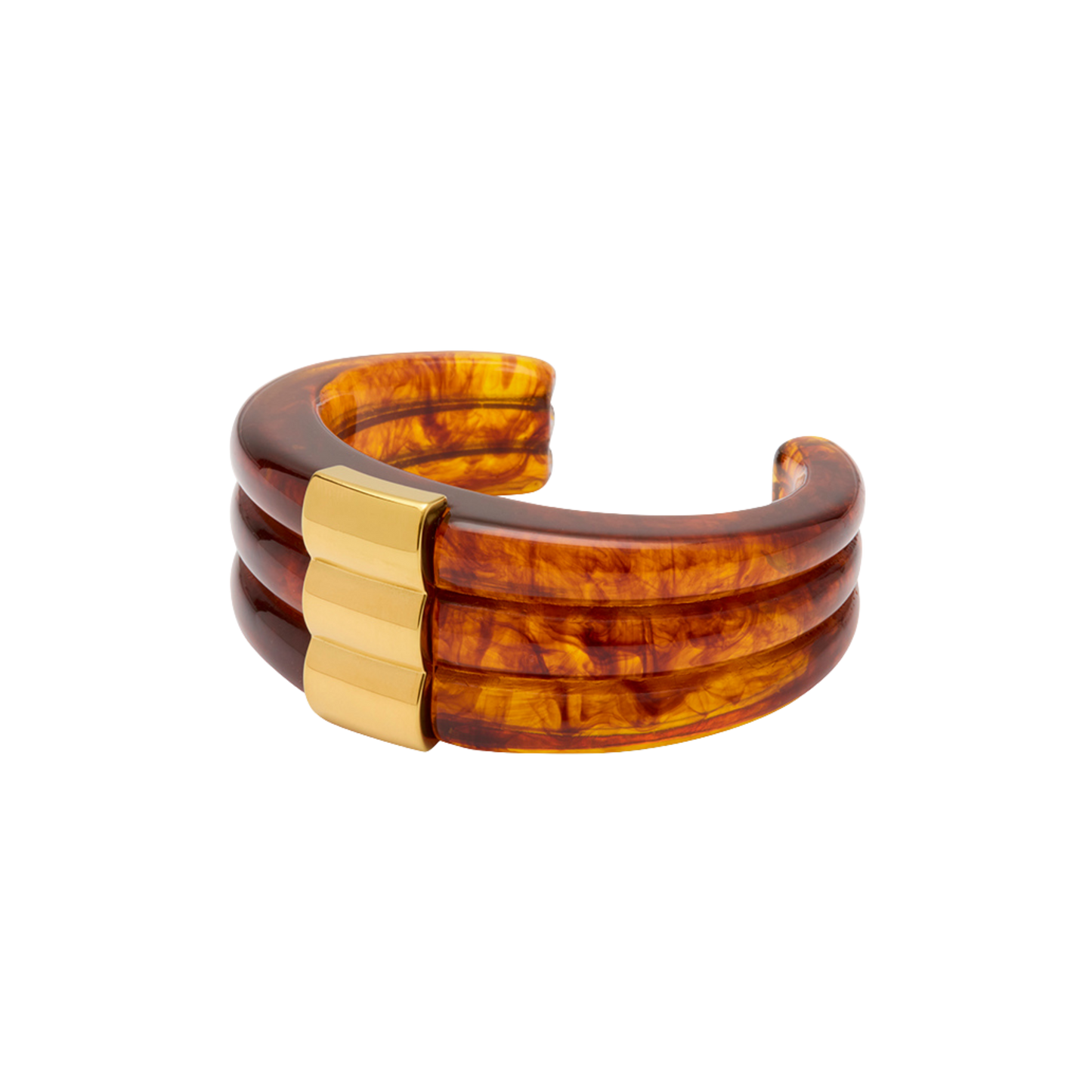 Tortoise Shell Resin Ribbed Cuff Bangle