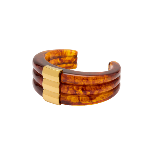 Tortoise Shell Resin Ribbed Cuff Bangle