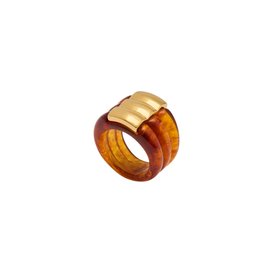 Tortoise Shell Resin Ribbed Ring