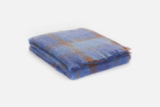 Plaid Drumin Mohair Throw Blanket - Bluebird