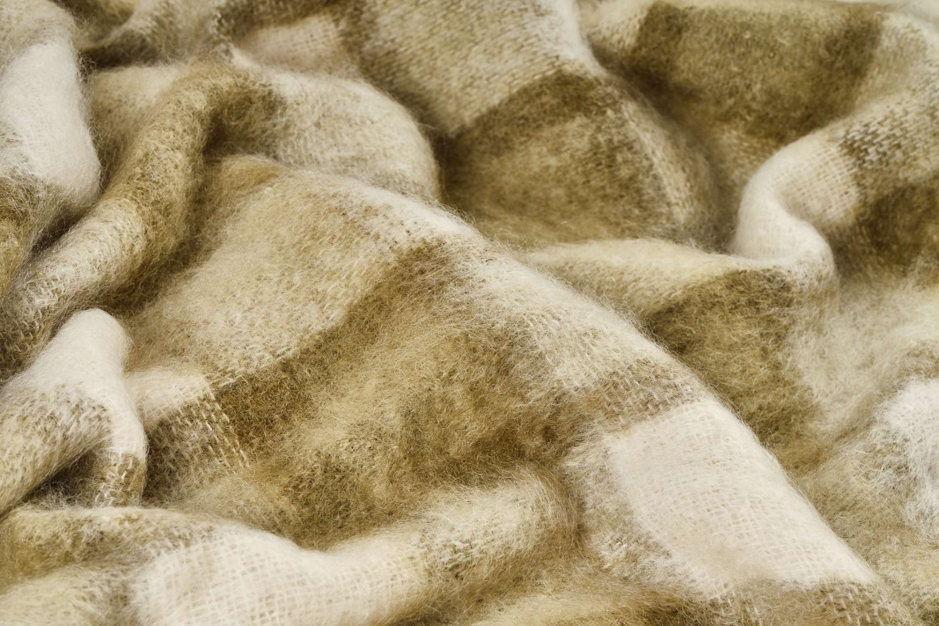 Olive Plaid Drumin Mohair Throw Blanket