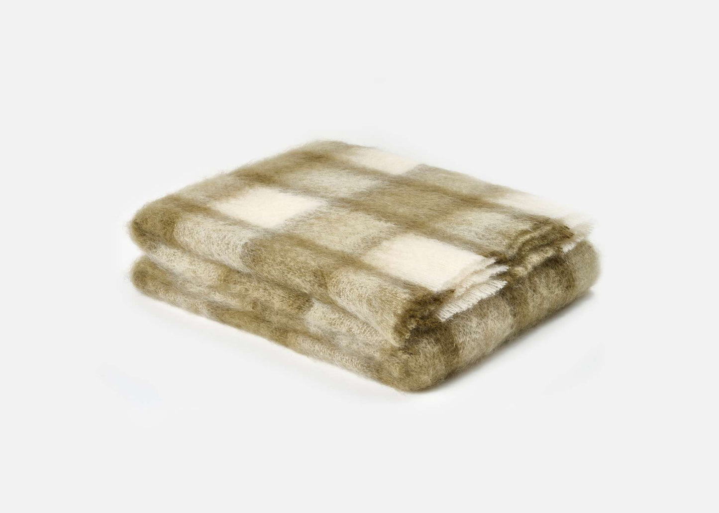 Olive Plaid Drumin Mohair Throw Blanket