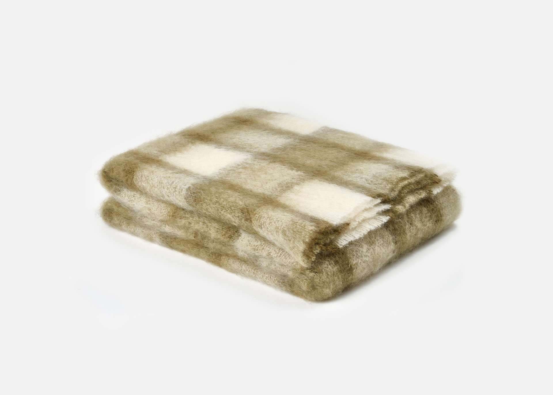Olive Plaid Drumin Mohair Throw Blanket