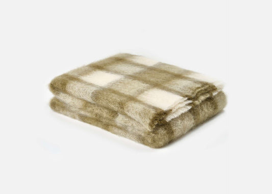 Olive Plaid Drumin Mohair Throw Blanket