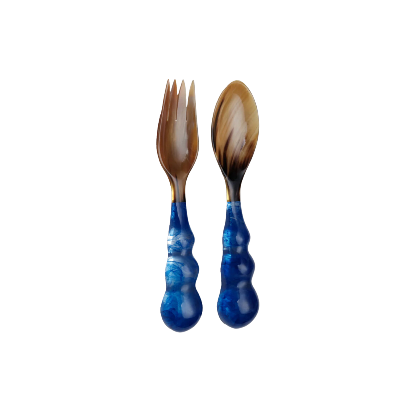 Set of Mardi Gras Servers in Navy, handcrafted and one-of-a-kind, made with polymer resin and natural horn. Perfect for adding a unique touch to your party table setting. Hand wash recommended.