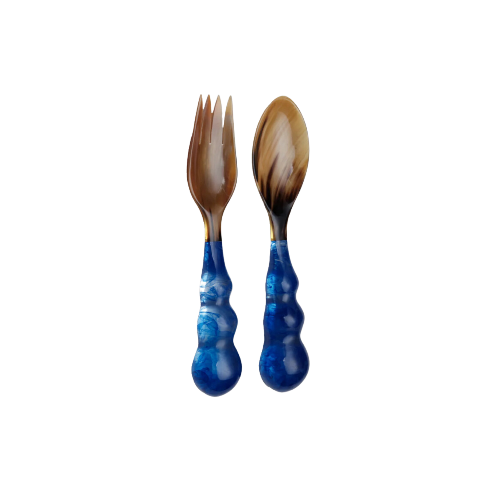 Set of Mardi Gras Servers in Navy, handcrafted and one-of-a-kind, made with polymer resin and natural horn. Perfect for adding a unique touch to your party table setting. Hand wash recommended.