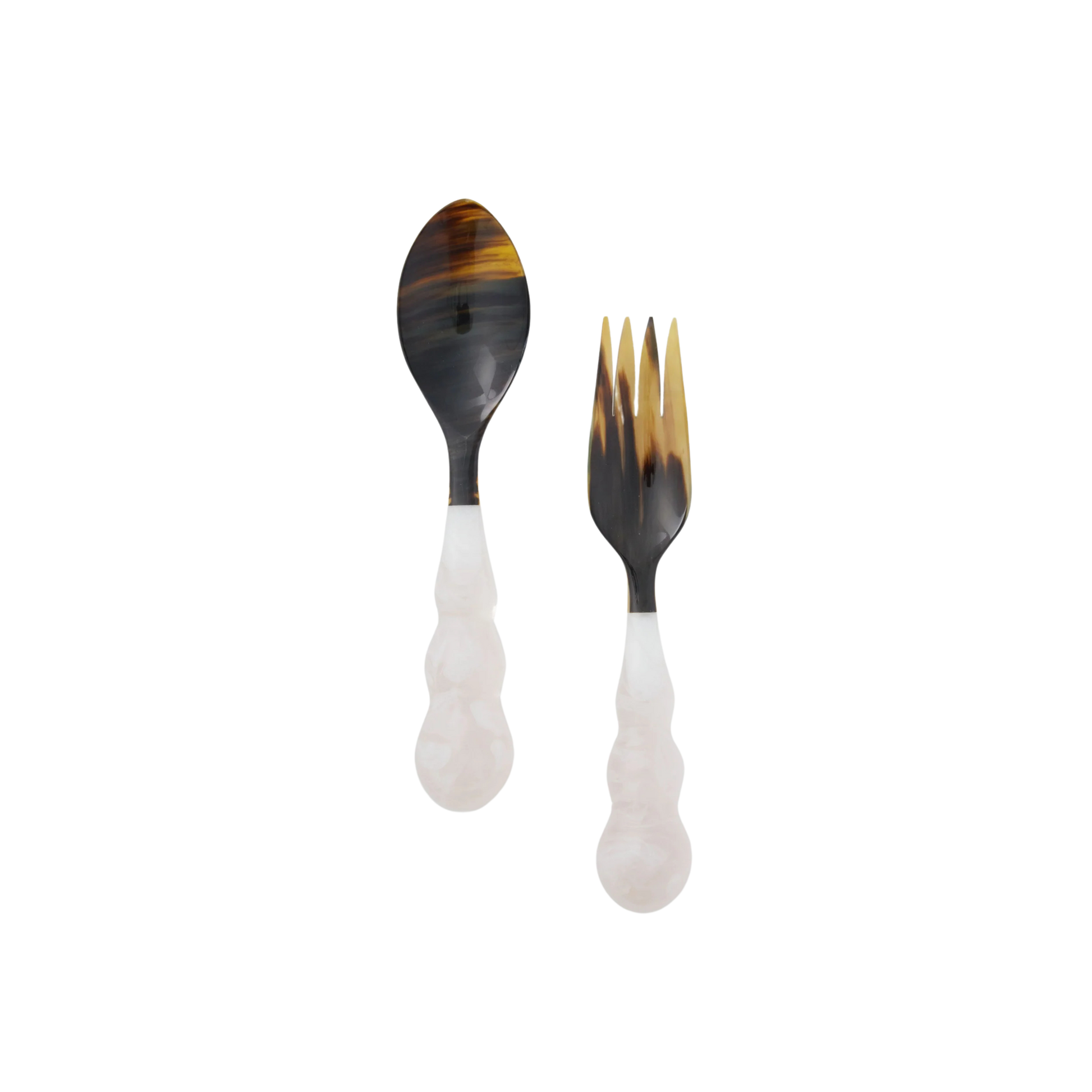 Set of Mardi Gras Servers in White, handcrafted and one-of-a-kind, made with polymer resin and natural horn. Perfect for adding a unique touch to your party table setting. Hand wash recommended.