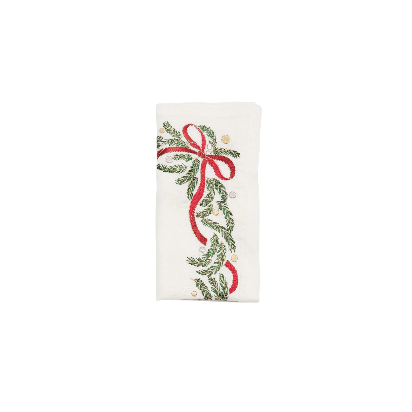 Merry and Bright Napkin in White, Red & Green - Set of 4