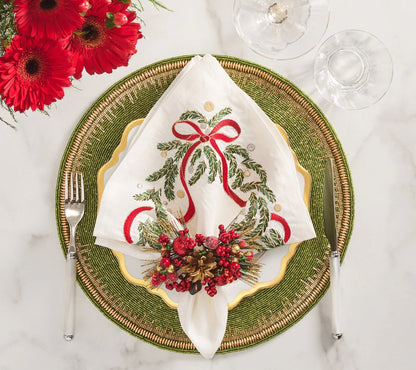 Merry and Bright Napkin in White, Red & Green - Set of 4