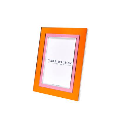 Mirrored Lucite Frame in Orange and Pink