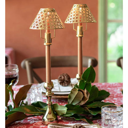 Modern Candlestick and Cutwork Shade in Gold Set of 2