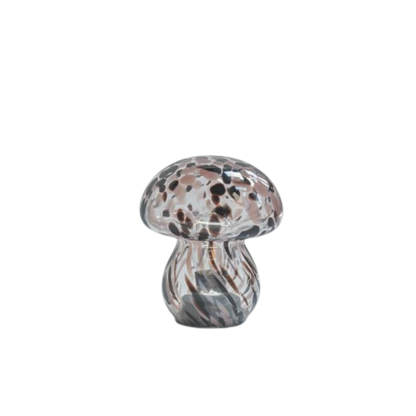 Cordless LED lamp with a marbled pink and brown glass mushroom design, ideal for lighting dark corners, coffee tables, or bedside tables. Sculptural and battery-operated for flexible styling options around the home.