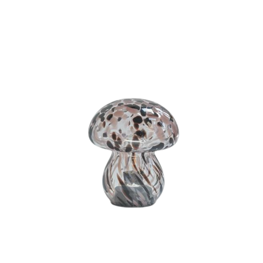 Cordless LED lamp with a marbled pink and brown glass mushroom design, ideal for lighting dark corners, coffee tables, or bedside tables. Sculptural and battery-operated for flexible styling options around the home.