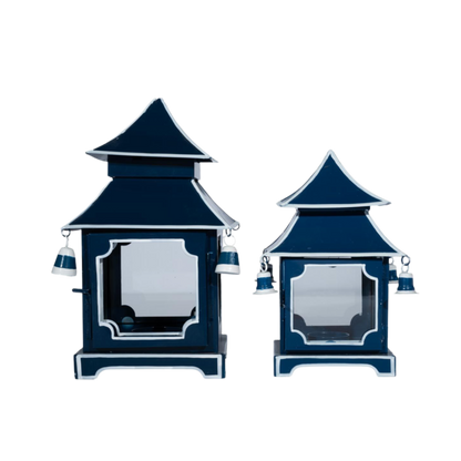 Navy & White Trim Pagoda Lantern