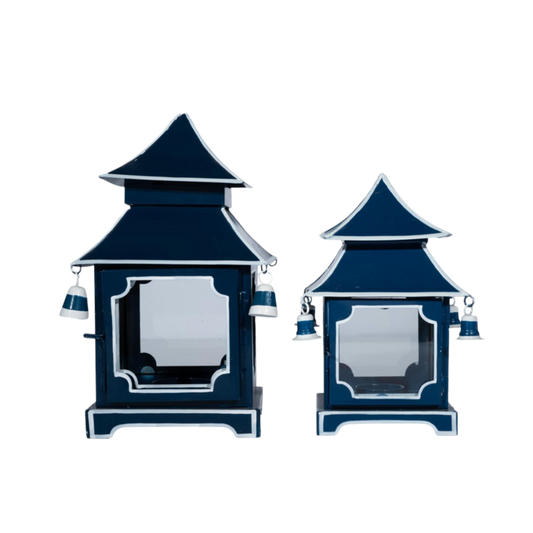 Navy & White Trim Pagoda Lantern