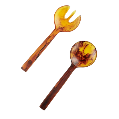 New Servers XL 2-piece set in elegant Tortoise Swirl design; stylish, durable, BPA-free, lead-free, non-porous, FDA-approved, food-safe, and shatter-resistant serving utensils