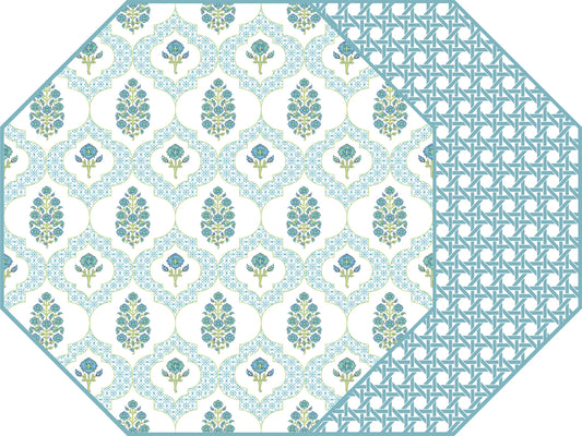 Octagonal Indiennes Placemat in Blue - Reversible