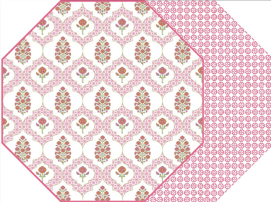 Octagonal Indiennes Placemat in Pink - Reversible