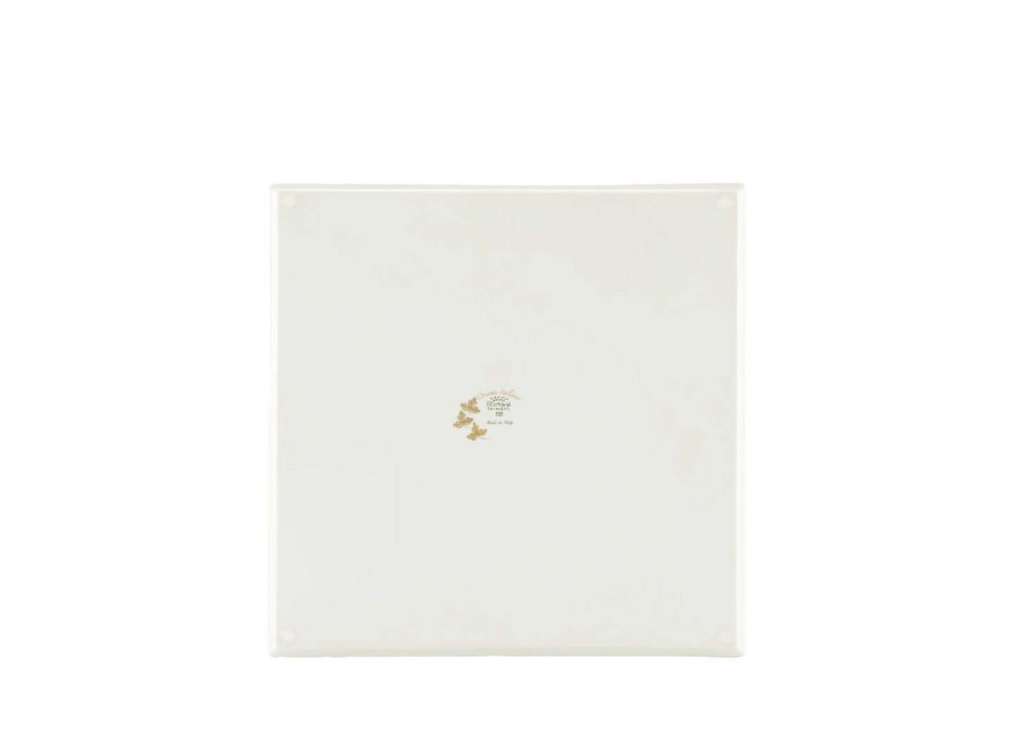 Set of 2 square porcelain placemats in Aurum from the Oriente Italiano Gold Collection, featuring a hand-painted pure gold floral motif on fine white porcelain back details