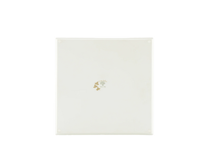 Set of 2 square porcelain placemats in Aurum from the Oriente Italiano Gold Collection, featuring a hand-painted pure gold floral motif on fine white porcelain back details