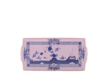 Azalea rectangular tray with handles in porcelain with threading in gold. Oriente Italiano collection.