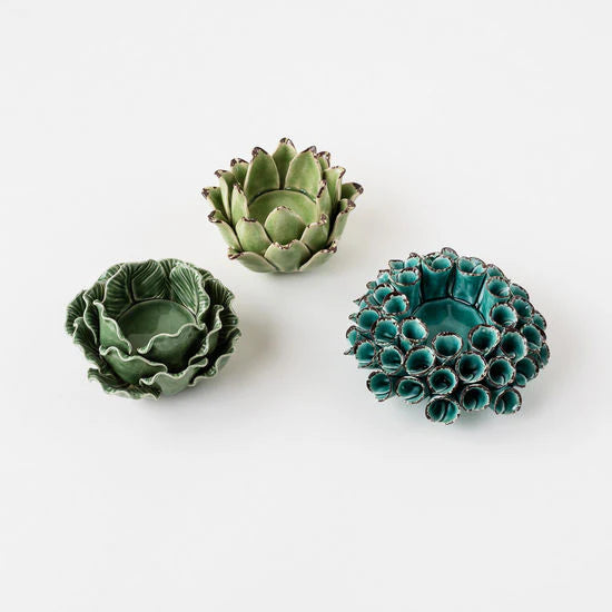 Organic Floral Tea Light Holder Set of 3