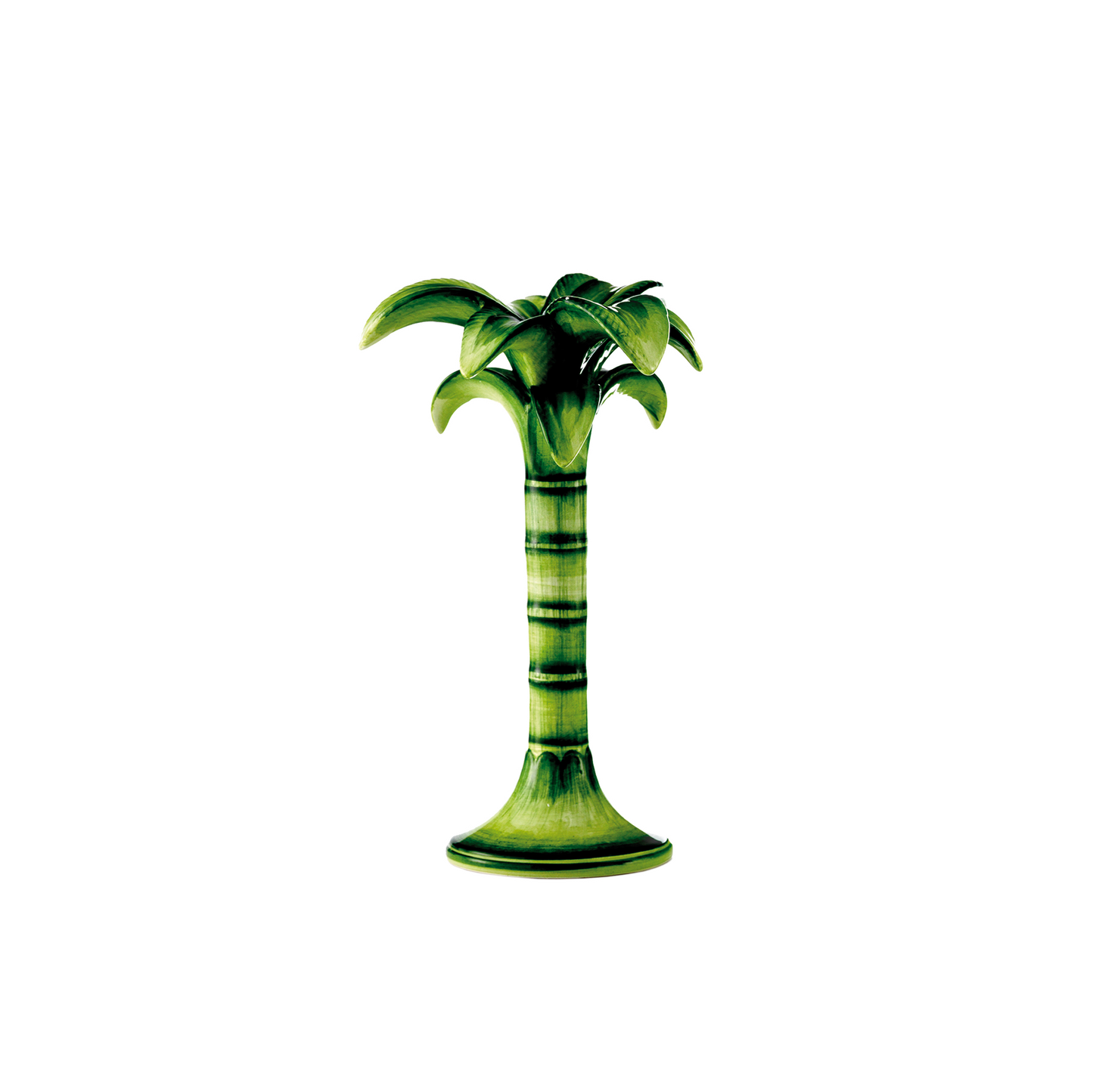 Palm Tree Candle Holder Medium (Green Ceramic) 10 inch